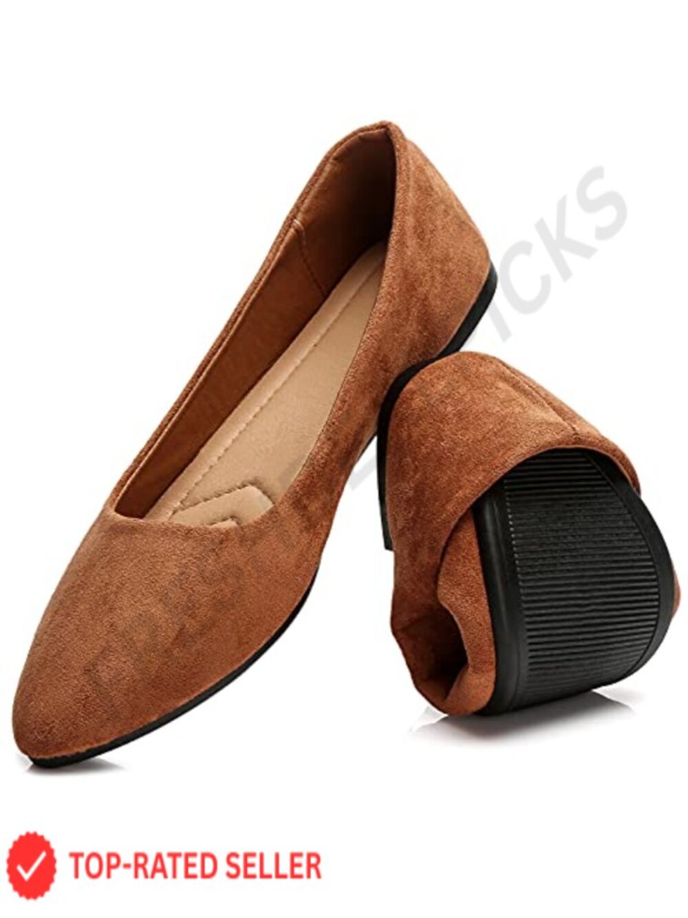 HEAWISH Suede Pointed Toe Ballet Flats Slip-On Dress Shoes for Work